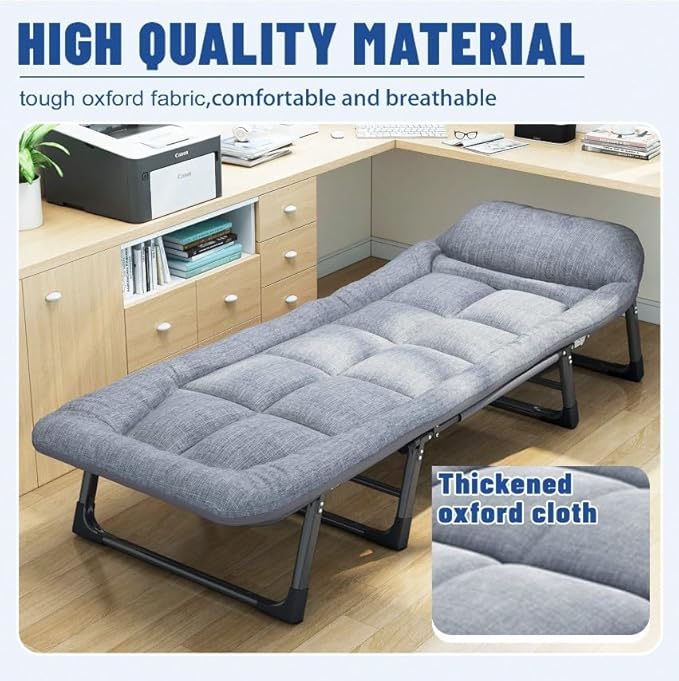 Camping Cot Recliner Portable Folding Bed with Pillow Adjustable Backrest Heavy Duty Frame for Sleeping Travel Office Indoor Outdoor Use (Medium(70in))
