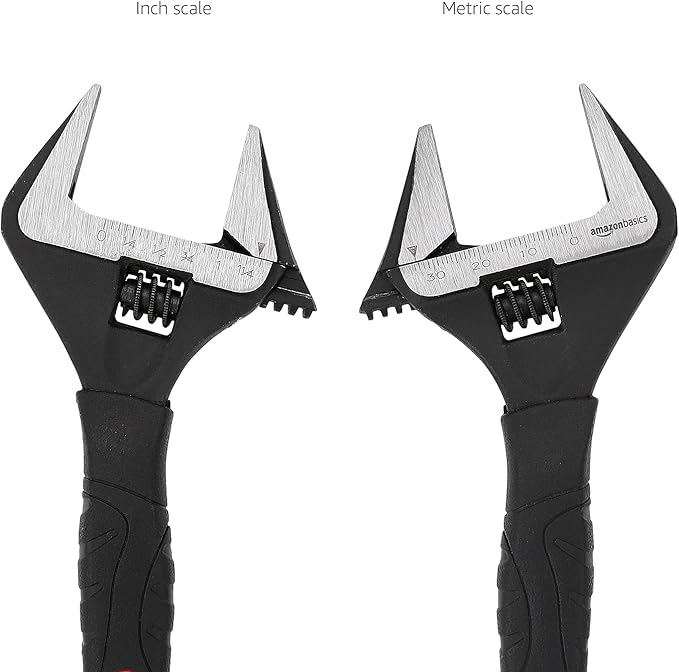 Amazon Basics 4-Piece Plumbing Adjustable Wrench with Soft Grip, Wide Mouth, Includes: 6-inch (150mm), 8-inch (200mm), 10-inch (250mm), 12-inch (300mm), 4 Sizes Bundle