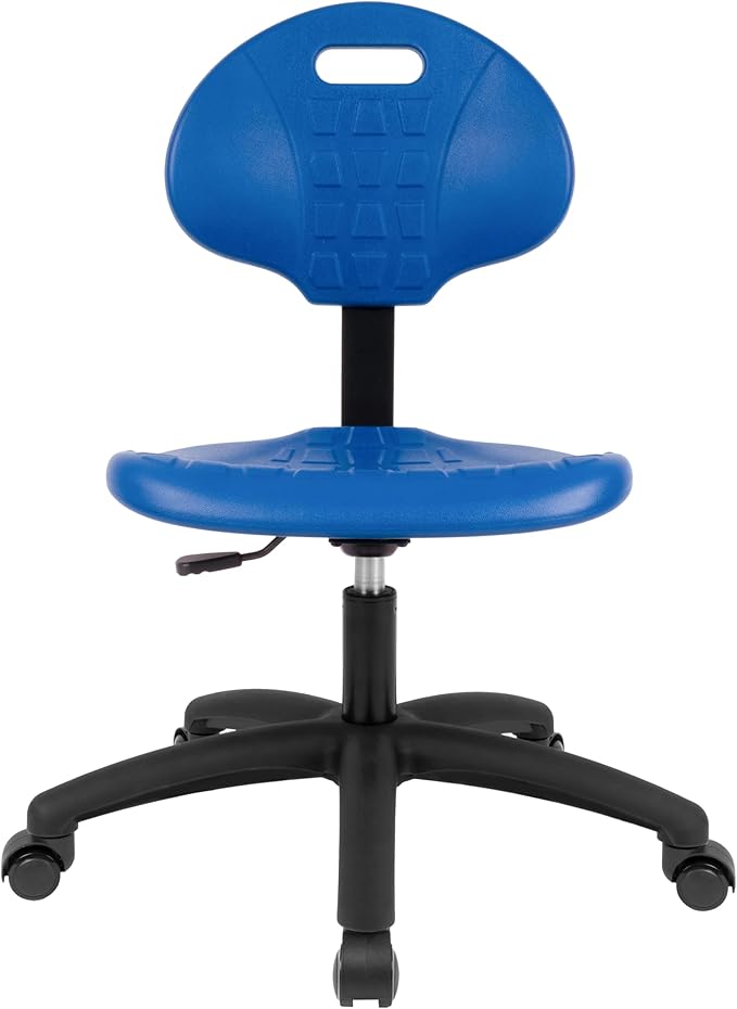 Chair Master Table Height Chair/Stool-Easy to Clean! Deluxe Ergonomic Polyurethane Chair. 5" of Height Adj (15.5"-20.5") 450 lb Capacity. Automotive, Lab, Garage, Home, Office (Self Braking, Blue)