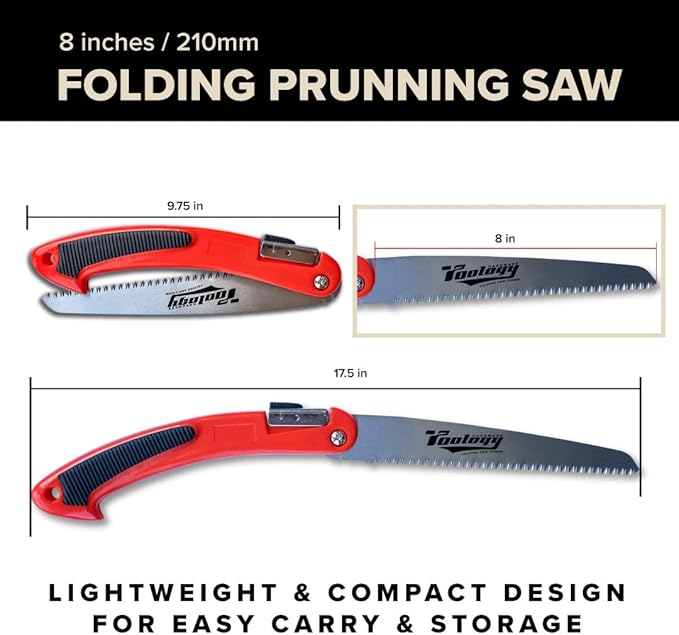 8" Folding Hand Pruning Saw for Gardening, Camping, Wood/Tree Cutting, Made with Heavy Duty SK-5 Steel (Red)