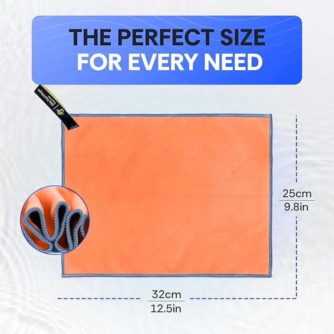Backpacking Ultralight Quick Dry Microfiber Soft Fast Drying Hand and Face Towel Wash Cloth Camping Yoga Hiking Active Lifestyle Small (Orange, Small)
