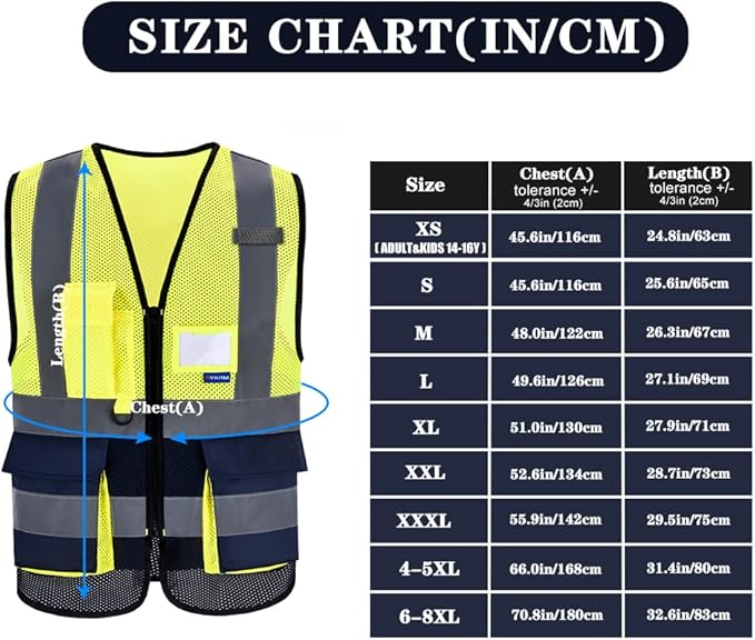 A-SAFETY High Visibility Mesh Safety Reflective Vest with Pockets and Zipper,Hi Vis Viz Reflective Safety Vest(Yellow&Navy Mesh S)