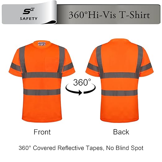 High Visibility Shirts for Men Class 3 Hi Vis Reflective Construction Shirts for Men with Pocket Safety T Shirt for Mens Work Shirt for Mens Short Sleeve