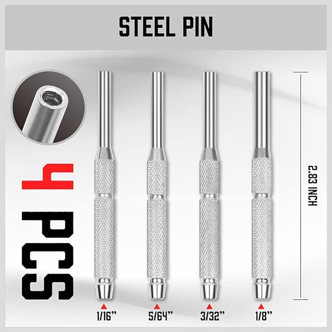 SEDY 22-Pieces Roll Pin Punch Set, Roll Pin Starter Punch, Brass, Steel, Plastic Punches, 4 Heads Hammer & 1 Plastic Tweezers. Red Storage Carrying Case provided