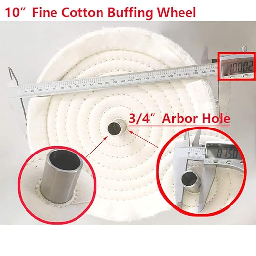 Buffing Polishing Wheel 10 inch Extra Thick Fine Cotton (70 Ply) for Bench Grinder with 3/4'' Arbor Hole,1 Pack