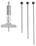 Mitutoyo 129-127 Depth Micrometer, 0 to 4" Measuring Range, 0.001" Resolution, 2.5" Base, 4 Interchangeable Rods