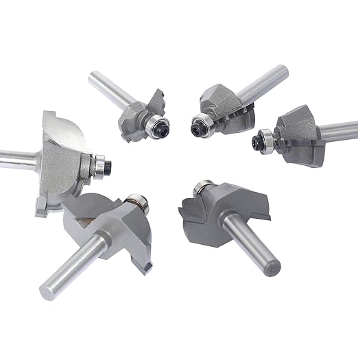 6pcs Classical Cove Router Bit Set,1/4" Shank Cove & Fillet Bits,Carbide Tipped Cutters for Wood Standard Cove Profiling,Molding,Edging