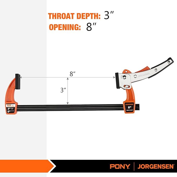 Jorgensen 8-inch Bar Clamp Set, Bar Clamp for Woodworking, Quick Release Gear Clamp with 600 lbs Load Limit - 2 Pack
