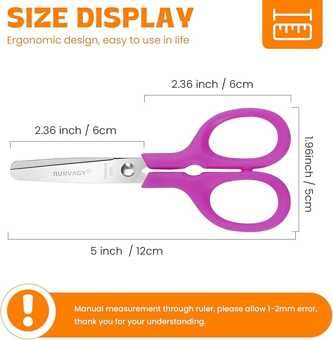 90Pack 5" Small School Student Blunt Kids Craft Scissors, Sharp Stainless Steel Blades Safety Toddler Kid Child Comfort Grip Scissors Bulk for Children Cutting Paper