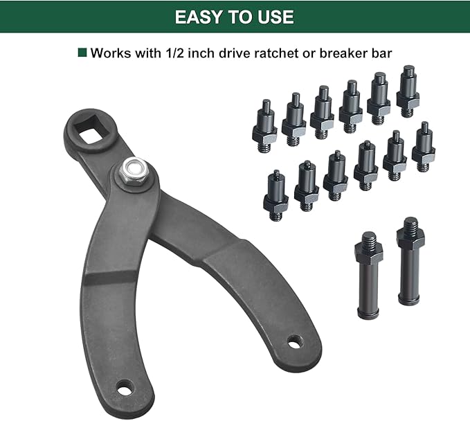 LainKeen 15Pc Universal Camshaft Pulley Holder Tools Kit,Variable Pin Spanner Wrench Kit Adjustable Fan Clutch Pully Holder Wrench with Pins