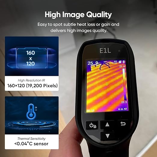 HIKMICRO E1L Thermal Imaging Camera with Laser Pointer, 160 x 120 IR Resolution/19200 Pixels, 25Hz Refresh Rate, Portable Handheld Thermal Imager, -4°F~1022°F Temperature Range