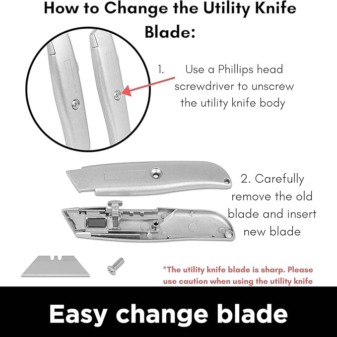 INTERNET'S BEST Premium Utility Knife | Retractable Box Cutter with Metal Handle | Heavy-Duty Cutting for Cardboard, Carpet, Plastic | Retractable Blade | Includes 1 Razor Knife & Extra Blades