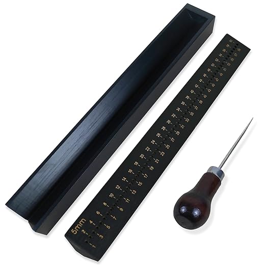 Black Book Binding Cradle, 5 mm Hole Spacing Wood Bookbinding Punching Cradle with an Awl, Bamboo Signature Punching Cradles with Piercing Guide, Portable Book Binding Tools Kits for Book DIY Crafts
