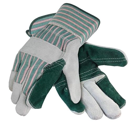 Galeton 2414-L Heavy Shoulder Leather Double Palm Gloves, Safety Cuff, Large, Green Stripe (Pack of 12)