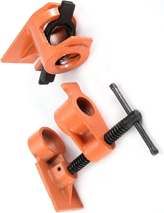 2 PCS Heavy Duty 1 inch Pipe Clamp, Jaws Vise Fixture Set Woodworking Tool Kit for Gluing and Drilling Used in Wood Clamp, Water Pipe Clamp (2 PCS)