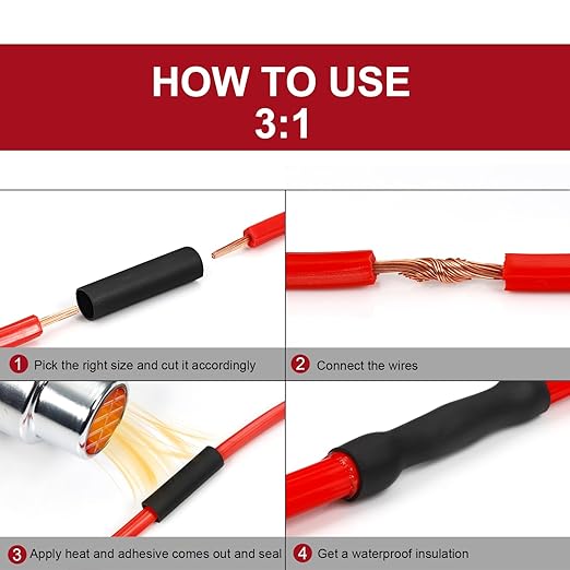Chanzon 300 Pcs Heat Shrink Tubing Kit, 3:1 Red & Black Sleeving Heat Shrink Wrap Tubing with Length 1.77" (inch), Marine Grade Electrical Waterproof Polyolefin Heat-Shrink Tube