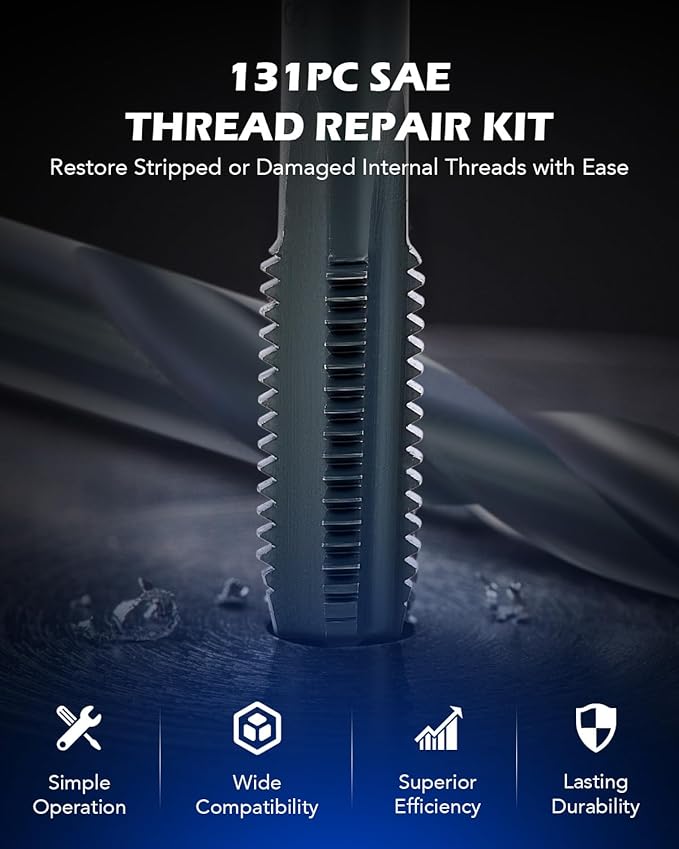 Orion Motor Tech Thread Repair Kit, SAE Helicoil Repair Kit with HSS Drill Bits Thread Inserts Taps Breakoff Installation Tools, Portable Rethreading Tool Kit in 1/4" 5/16" 3/8" 7/16" 1/2" Sizes