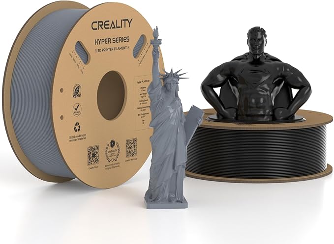 Creality Hyper PLA Filament 1.75mm Black & Grey 2KG, 30-600mm/s High Speed PLA 3D Printer Filament, 2 Pack 1kg Spool(2.2lbs) PLA, Dimensional Accuracy +/-0.02mm, Fit Most FDM 3D Printer