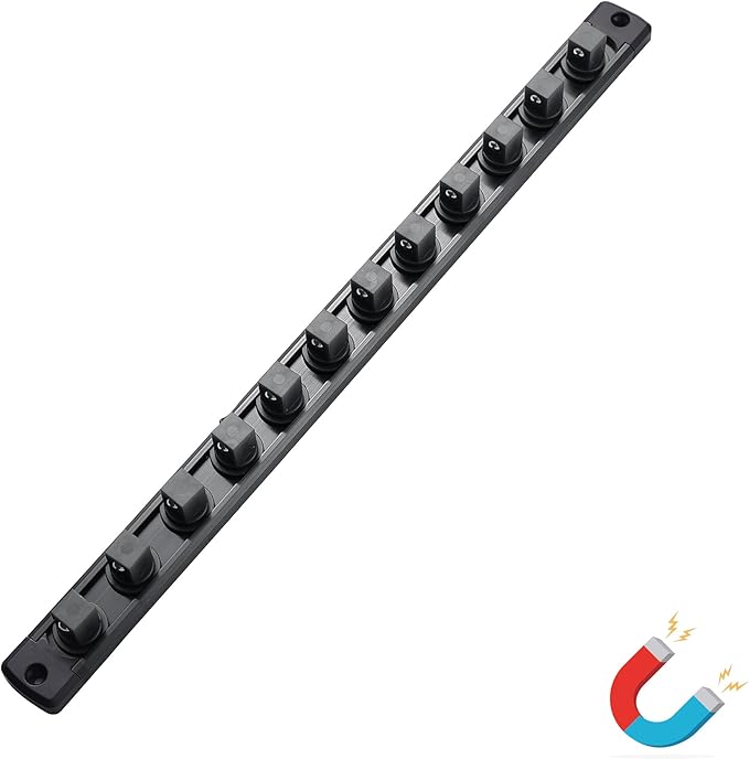 ALOANES Magnetic Socket Organizer, 1/2-Inch Drive Aluminum Socket Holder Socket Tray, Heavy Duty Socket Rail Organizer for Tool Box Drawer, 360°Swivel Clips Socket Rack 1/2-Inch x 12 Clips (Black)