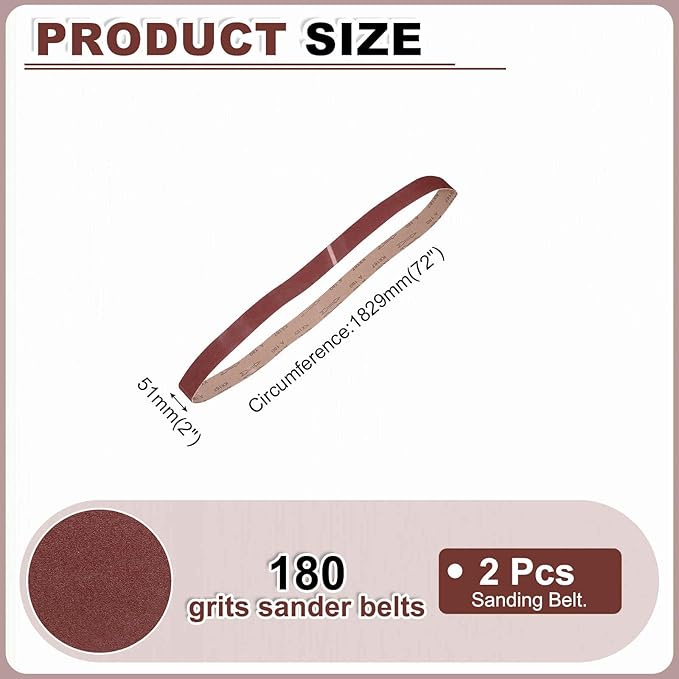 HARFINGTON 2 x 72 Inch Sanding Belts, 2 Pcs 180 Grits Aluminum Oxide Abrasive Belt Sander File Belt for Woodworking, Metal Polishing, Knife Sharpener