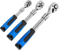 3-Piece 1/4" 3/8" 1/2-Inch Drive Socket Ratchet Set Extendable Handle Wrench Quick-Release Reversible Gear Torque Spanner Mechanical Tools