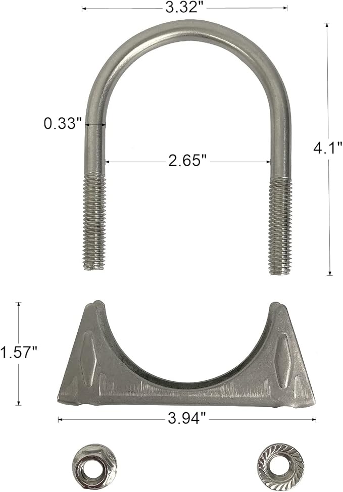 Heavy Duty 2.5 Inch Muffer Clamps Exhaust 2 1/2" Stainless Steel U Bolt Clamp on Tip Pipes Connection