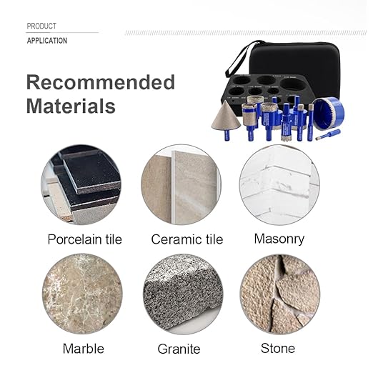 SHDIATOOL Diamond Drill Core Bits Kit Hole Saw Sets Diamond Drilling Mould Guide for Porcelain Tile Marble Ceramic Granite with Hollow EVA Guide Jig 11pcs(6/8/10/20/28/32/35/45/65/25MM/2inch)