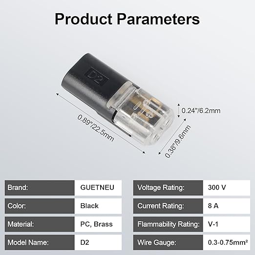 20Pcs LED Wire Connectors, 2 Pin Universal Compact Wire Terminals, No Wire-Stripping Required, Quick Splice Pluggable Low Voltage Wire Wiring Connector