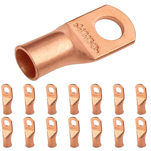 SELTERM 15pcs 1/0 AWG 3/8" Stud - UL Heavy Duty Battery Terminal Connectors, Bare Copper Battery Cable Lugs, 0 Gauge Wire Connectors, Electrical Battery Cable Ends, Ring Terminals Copper Lugs