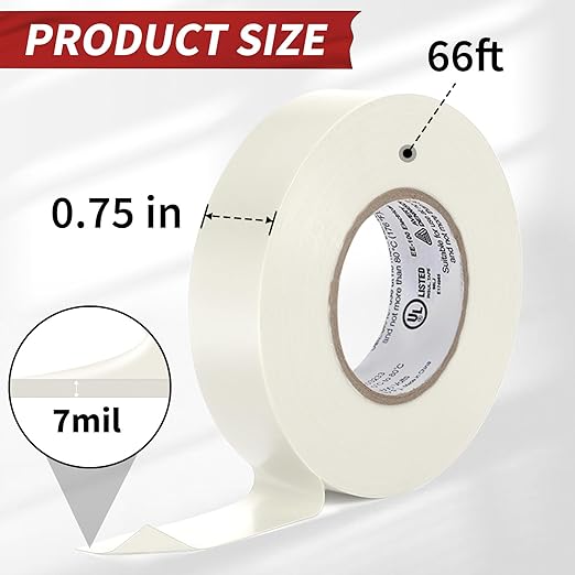 Avery Dennison Electrical Tape, General Use PVC Electric Tape, UL/CSA Listed Insulating Vinyl Tape for Electrical, Repairs, Automotive and Equipment, EE-100, ¾ in x 66 ft, White, 1 Roll