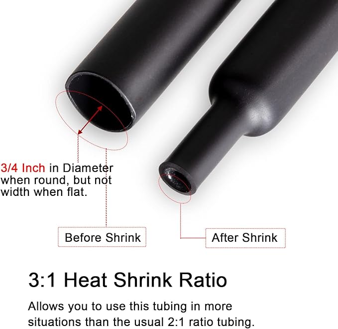 3/4 inch (Diameter) 3:1 Dual Wall Adhesive Heat Shrink Tubing, Large Glue Lined Marine Cable Sleeve Tube, Premium Wire Wrap Protector for DIY by MILAPEAK (4 Feet, Black)