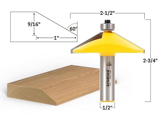 YONICO Router Bits Bevel Edge Forming 60 Degree 1/2-Inch Shank 13918