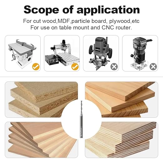 FivePears Down Cut Spiral Router Bit for CNC, 1/8 inch Cutting Diameter and 1 inch Cutting Length 1/4 inch Shank Carbide End Mill Router Bit for Wood Carving Engraving Grinding Grooving