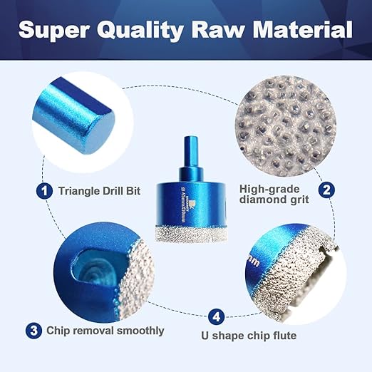 Dry Diamond Core Drill Bit Set,BRSCHNITT 1 4/5 Inch (45mm) Diamond Hole Saw Core Drill Bit with Triangle Shank for Porcelain Tile Ceramic Stone Granite Marble