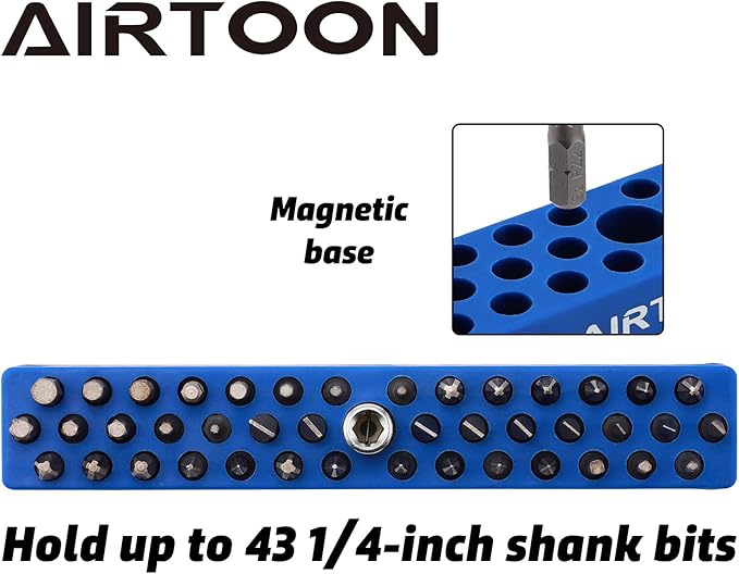 AIRTOON 2PCS 1/4" Magnetic Hex Bit Holder, 43 Holes Bit Storage with Strong Magnetic Base, Magnetic Screwdriver Bit Organizer, Blue