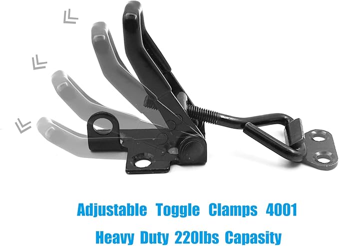 4 Pack Adjustable Black Toggle Clamp Latch (4001) Heavy Duty 220 lbs Toggle Latch & Quick Release Metal Pull Latches, Easy to Install for Lid Box Case Door Smoker room(20pcs 0.6" Screws)