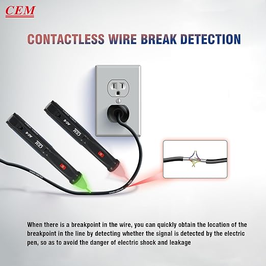 Voltage Tester,CEM AC-6 Non-Contact Voltage Detector,Electrical Tester,AC,LCD Display in Percentage,Buzzer Alarm,Live Wire Tester,Wire Breakpoint Finder - Black-Built-in/External Battery (Random)
