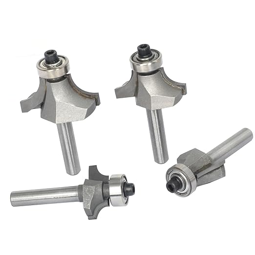 4Pcs Roundover Router Bits,Radius -3/16",1/4",5/16",3/8" Edge Forming Router Bit Set,1/4 Inch Shank,Corner Rounding Router Bits,for Round Trimming,with Ball Bearing Guide