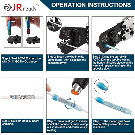 JRready ST6385-20-50 MiniSeal Crimp Splices 50Set Red Butt Splice Connectors 26-20 AWG (M81824/1-1) Wire-to-Wire Butt Terminals with Alternative Temp. PVDF/PE Tubes