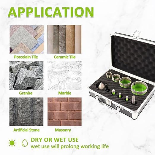 Diamond Core Drill Bits Set - 10pcs Tile Hole Saw Kit 6/8/10/25/35/50/65mm with 2" Diamond Beveling Chamfer Bits for Porcelain Ceramic Tile Granite Marble