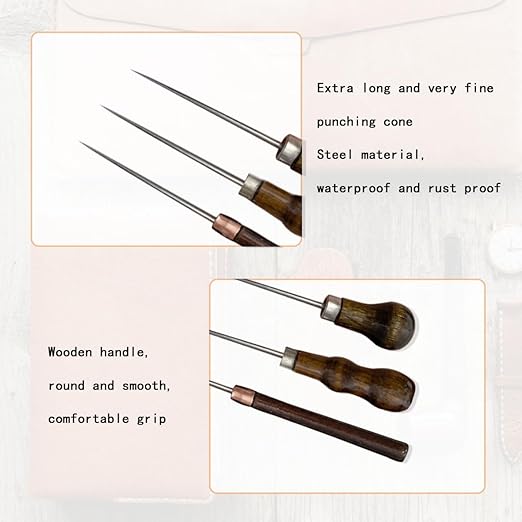 6 PCS Awl Tool, Leather Awl Punch Tool, Gourd Shape Handle Punch Tools for DIY Leather Sewing Punching