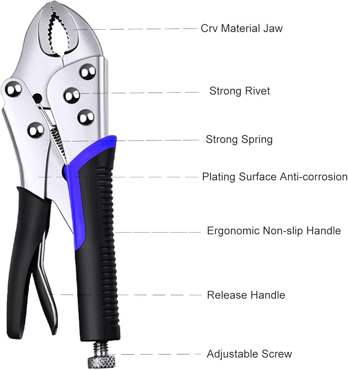 Vice Grips, 6-Pack Vise Grips 5"/7"/10" Curved Jaw Locking Pliers, 6-1/2" & 9-1/2" Needle Nose Pliers Set and 6" C-Clamp for Welding, Woodworking, Metal Working