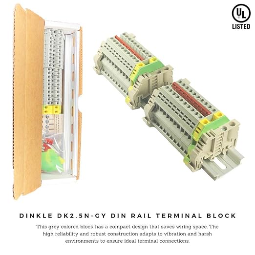 DIN Rail Terminal Blocks Gray Kit by International Connector 20 Dinkle DK2.5N 12 AWG Gauge 20A 600V Ground DK4N-PE Jumper DSS2.5N-10P End Covers End Brackets Grey