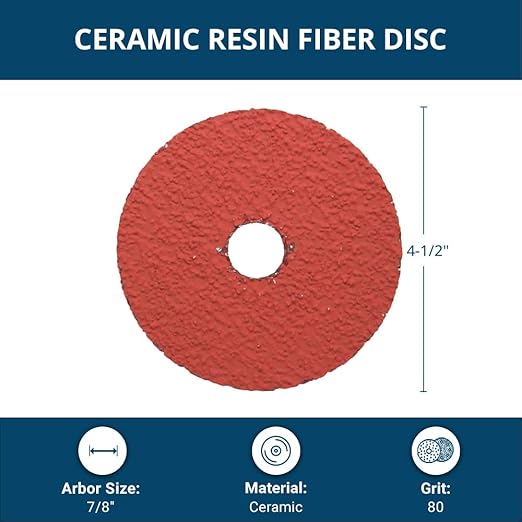 Benchmark Abrasives 4 1/2 Inch Sanding Discs Ceramic Resin Fiber Grinding Disc for Grinding, Stripping on Wood, Fiberglass, Metal, 7/8" Arbor Angle Grinder Sanding Disc, 25 Pack - 80 Grit