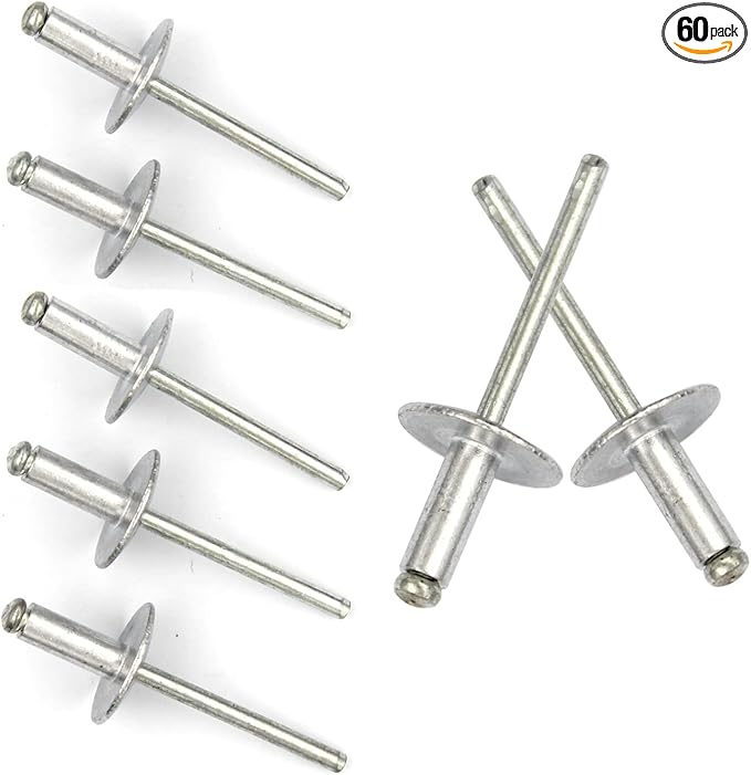60 Pcs Large Flange Blind Rivets, Aluminum,Flange Diameter 5/8" (16 mm),Pop Rivets Assortment Kit Blind Rivet (3/16"×9/16"(4.8×13mm))