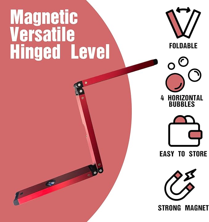 Folding Level, 3 Sections Foldable Measuring Tool for Various Corners Stairs, Accurate Multi-Angle Measurement Magnetic Aluminum Alloy Portable Level (35inch)
