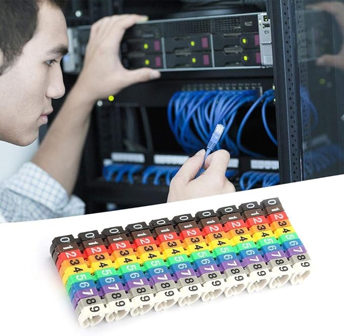 Fafeicy Wire Markers, 100 PCS KCM-6MM 6 Square, Plastic Wire Number Labels for Marking Color Coded Cables