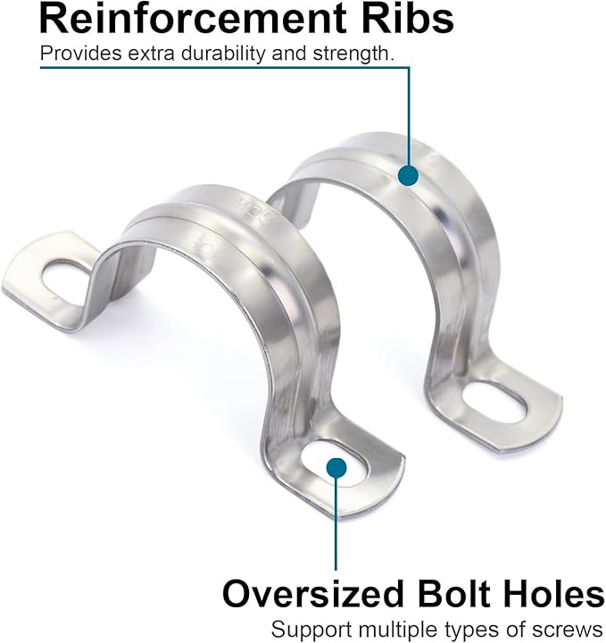 SS304 Conduit Clamps 1 Inch, 2-holes Pipe Bracket U Clamp for Cable/Water Pipe/Pipe, Heavy Duty Pipe Clamp | OD 1" | 10 pcs