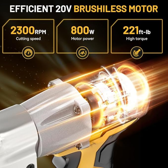 Cordless Sheet Cutter for DE-WALT 20V Max Battery, Electric Metal Shears with 360° Pivoting Head, Maximum Torque 221 Ft-Lbs, Brushless Scissors for Stainless Steel, Metal, and Iron Cutting（Tool Only）