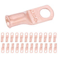 SELTERM 25pcs 6 AWG 1/4" Stud Battery Lugs, Ring Terminals, Heavy Duty Copper Wire Lugs, Battery Cable Ends, 6 Gauge Ring Terminal Connectors, UL Bare Copper Eyelets Electrical Battery Cable Lugs